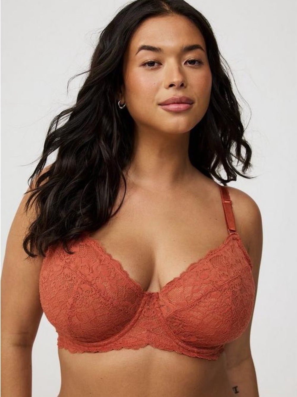Torrid Full Coverage Unlined Lace Bra Sz 40DDD Bruschetta coral Orange